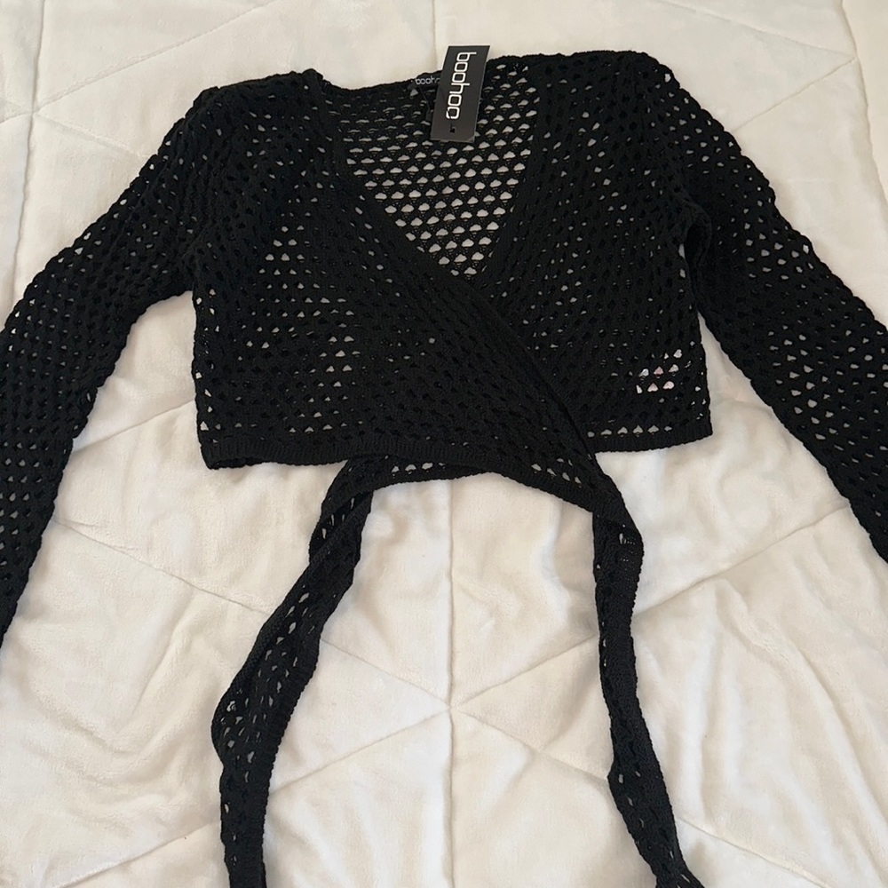 BLACK FISH NET CROP TOP WITH MATCHING PANTS